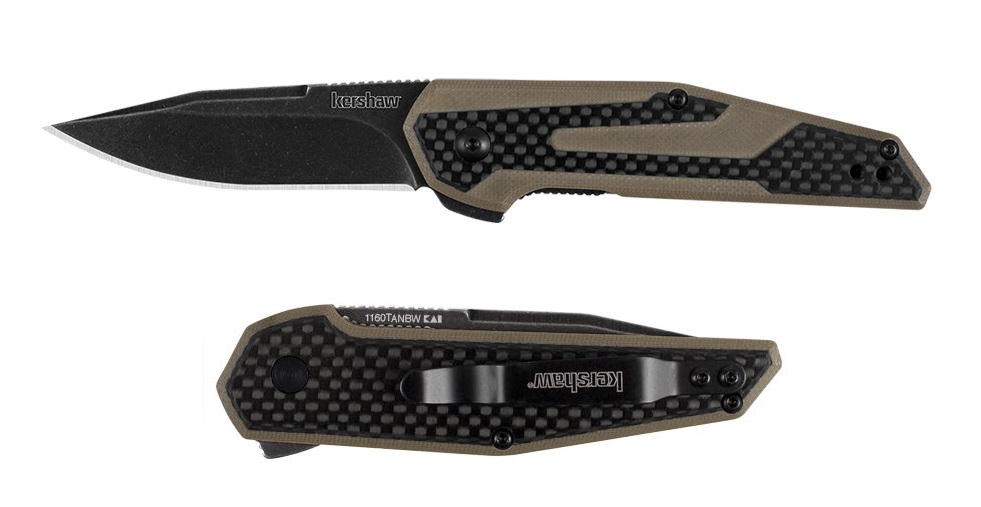 Kershaw Fraxion Flipper Folding Knife, G10 Tan/Carbon Fiber, KE-1160TANBW