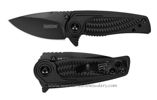 Kershaw Spoke Flipper Folding Knife, Assisted Opening, Stainless Black Handle, KE-1313BLK