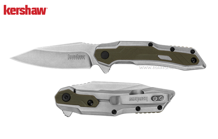 Kershaw Salvage Flipper Framelock Knife, Assisted Opening, Stainless/GFN Olive, 1369