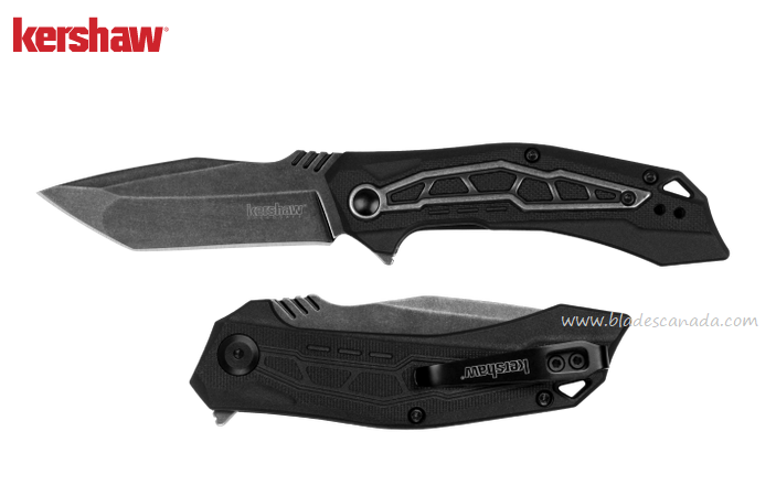 Kershaw Flatbed Flipper Folding Knife, Assisted Opening, BlackWash, Steel/GFN Black, 1376