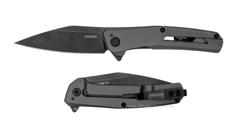 Kershaw Flyby Flipper Framelock Knife, D2 Blackwash, Steel Grey Handle, KE-1404