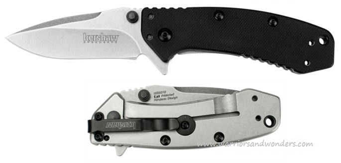 Kershaw Cryo Hinderer Flipper Framelock Knife, Assisted Opening, G10 Black, K1555G10