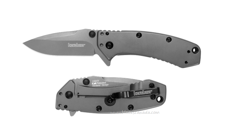 Kershaw Cryo Hinderer Flipper Framelock Knife, Assisted Opening, 410/Titanium, K1555TI