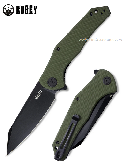 Kubey Flash Flipper Folding Knife, D2 Black, G10 Green, KU158B