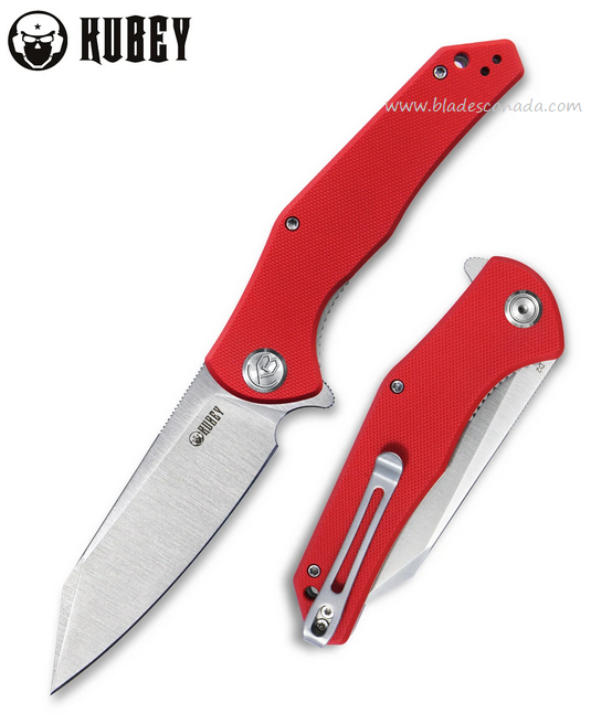 Kubey Flash Flipper Folding Knife, D2 Satin, G10 Red, KU158D