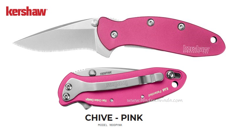 Kershaw Chive Flipper Folding Knife, Assisted Opening, 420HC, Titanium Pink, K1600PINK - Click Image to Close