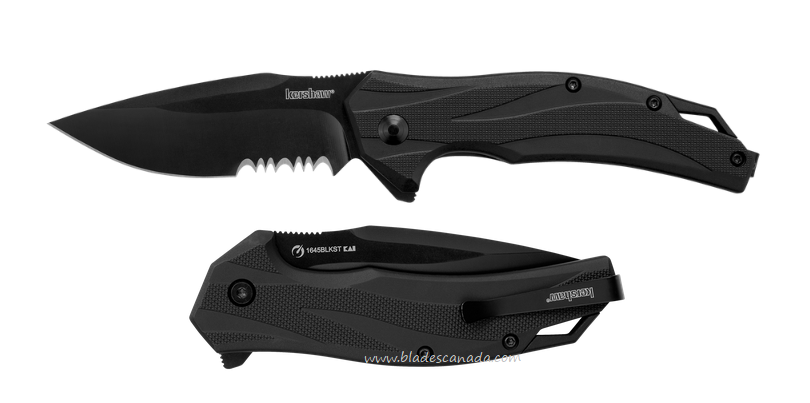 Kershaw Lateral Flipper Folding Knife, Assisted Opening, Black Serrated, GFN Black, K1645BLKST