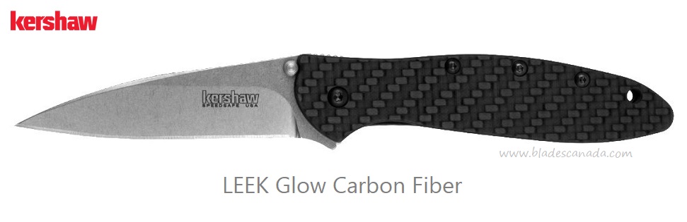 Kershaw Leek Flipper Folding Knife, Assisted Opening, 154CM, Carbon Fiber Glow, K1660GLCF - Click Image to Close