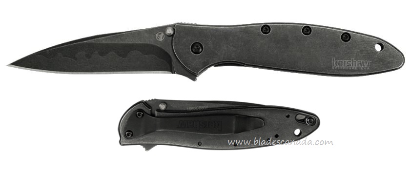 Kershaw Leek Composite Flipper Folding Knife, D2/14C28N Wharncliffe, Stainless Black, K1660CBBW - Click Image to Close