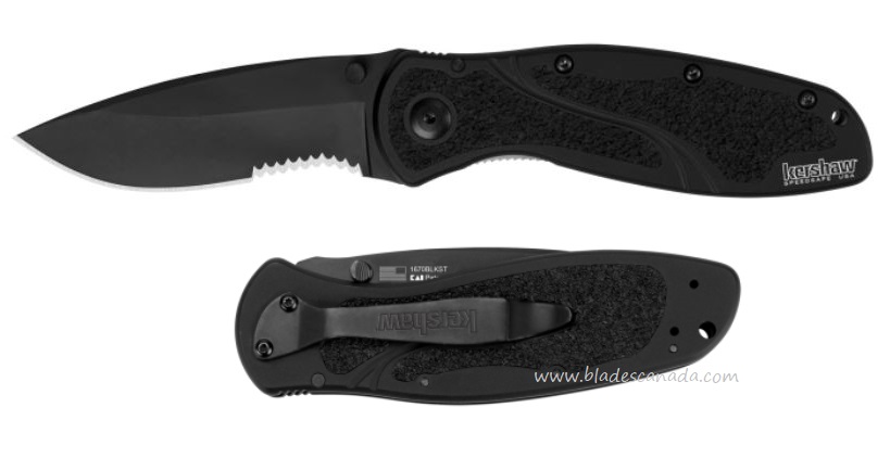 Kershaw Blur Folding Knife, Assisted Opening, 14C28N Sandvik, Aluminum Black, K1670BLKST