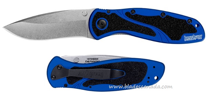 Kershaw Blur Folding Knife, Assisted Opening, 14C28N Sandvik, Aluminum Navy Blue, K1670NBSW - Click Image to Close