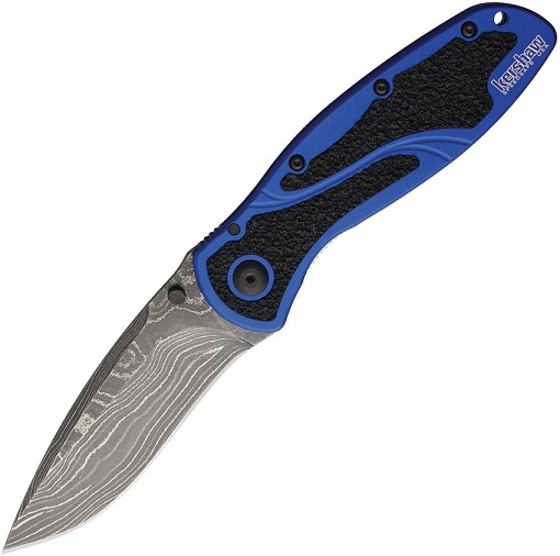 Kershaw Blur Folding Knife, Assisted Opening, Damascus Blade, Aluminum Blue, K1670BNBDAM