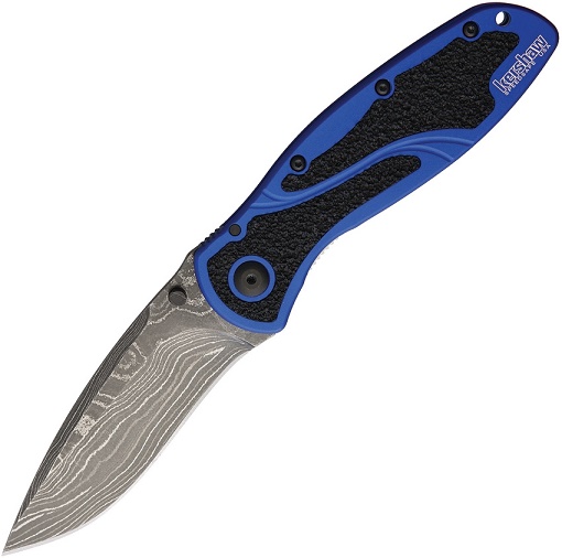 Kershaw Blur Folding Knife, Assisted Opening, Damascus Blade, Aluminum Blue, K1670BNBDAM - Click Image to Close