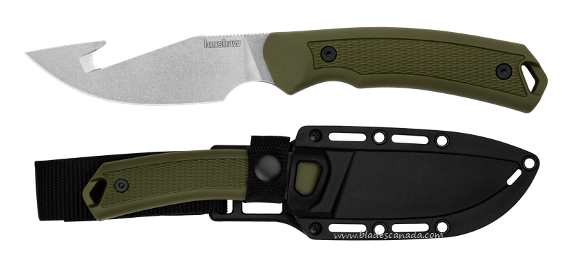 Kershaw Deschutes Skinner Fixed Blade Knife, D2 Gut Hook, Olive Handle, 1883GH