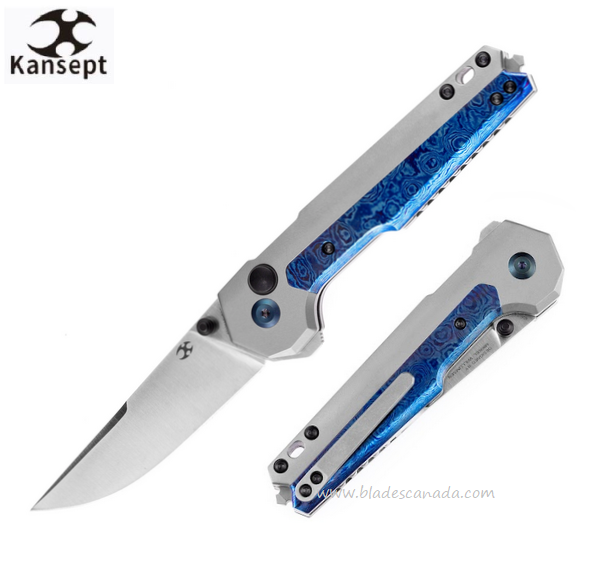 Kansept EDC Tac Button Lock Flipper Folding Knife, CPM S35VN, Titanium/Timascus, K2009A8