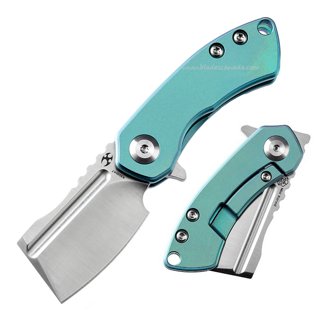 Kansept Mini Korvid Flipper Framelock Knife, CPM S35VN, Titanium Green, K3030A7