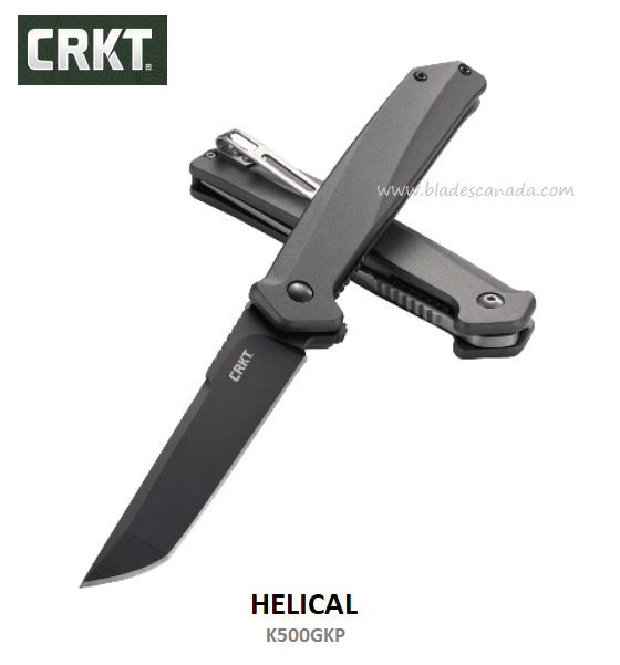 CRKT Helical Folding Knife, D2 Tanto, Aluminum, CRKTK500GKP - Click Image to Close