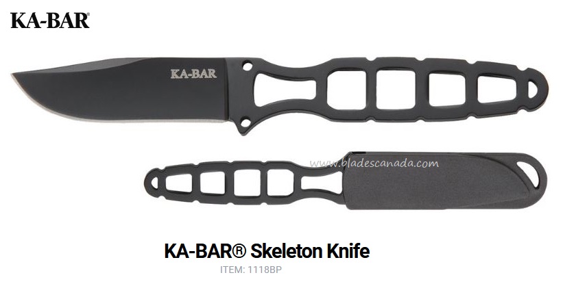 Ka-Bar 1118BP Fixed Blade Knife, Skeleton Steel, Hard Sheath