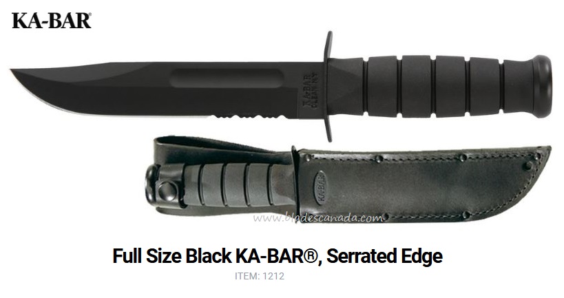 Ka-Bar 1212 Fighting Fixed Blade Knife, 1095 Cro-Van, Leather Sheath