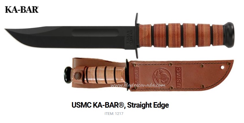 Ka-Bar USMC Fixed Blade Knife, 1095 Cro-Van, Leather Handle, Leather Sheath, Ka1217 - Click Image to Close