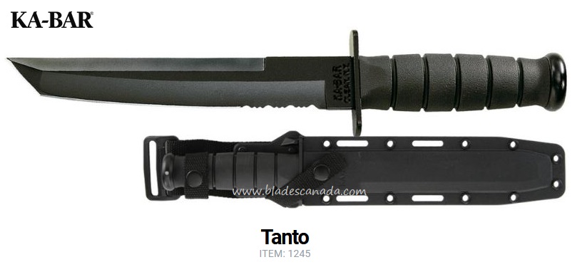 Ka-Bar Fixed Blade Tanto Knife, 1095 Cro-Van, Hard Sheath, 1245