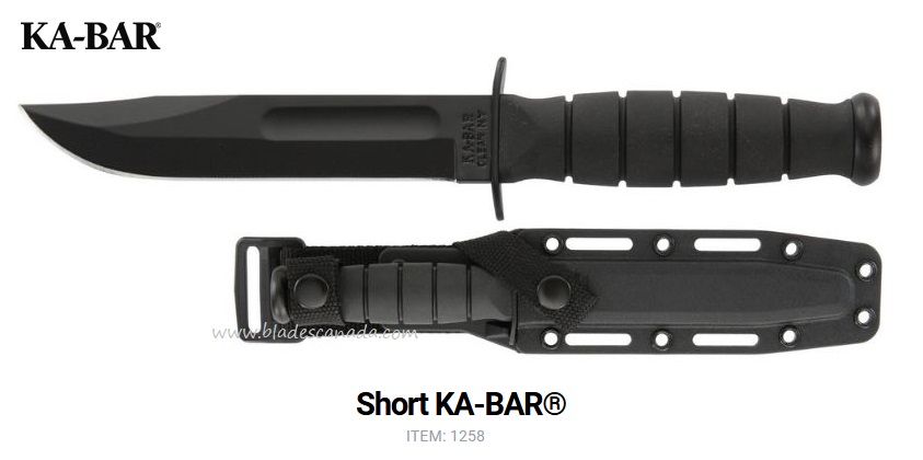 Ka-Bar Short Fixed Blade Knife, 1095 Cro-Van, Hard Sheath, Ka1258