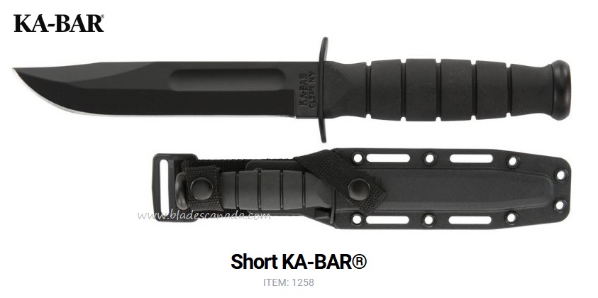 Ka-Bar Short Fixed Blade Knife, 1095 Cro-Van, Hard Sheath, 1258