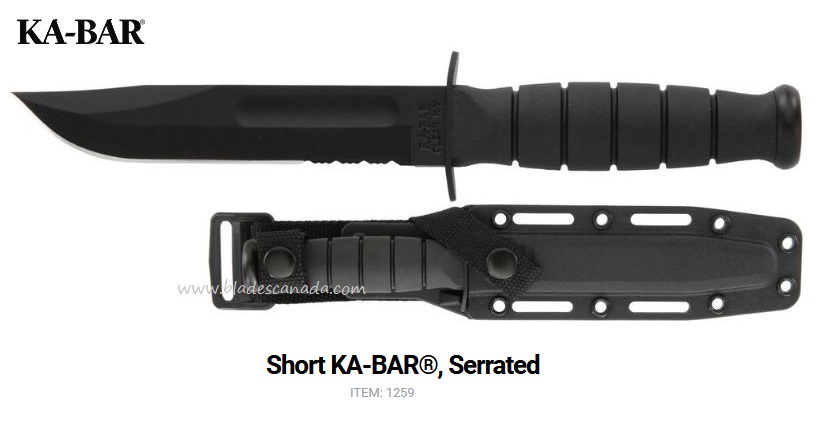Ka-Bar Short Fixed Blade Knife, 1095 Cro-Van, Hard Sheath, 1259