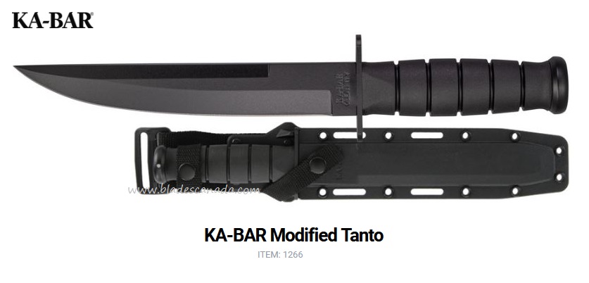 Ka-Bar Modified Tanto Fixed Blade Knife, 1095 Cro-Van, Hard Sheath, Ka1266 - Click Image to Close