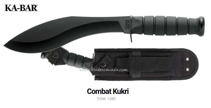 Ka-Bar Combat Kukri Machete, 1095 Cro-Van, Polyester Sheath, Ka1280 - Click Image to Close