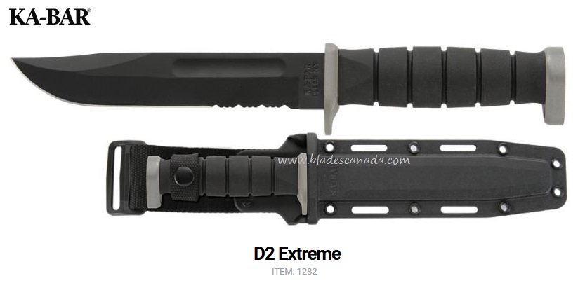 Ka-Bar Extreme Fighting Fixed Blade Knife, D2 w/Serration, Hard Sheath, Ka1282