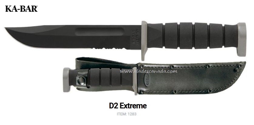 Ka-Bar Extreme Fighting Fixed Blade Knife, D2 w/Serration, Leather Sheath, 1283