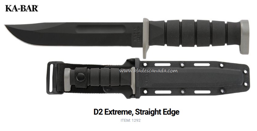 Ka-Bar D2 Extreme Fixed Blade Knife, D2 Straight Edge, Hard Sheath, 1292