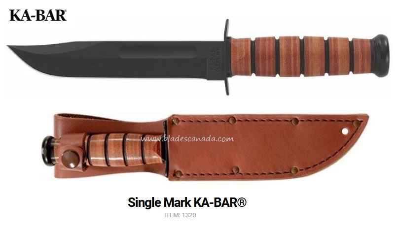 Ka-Bar Single Mark Fixed Blade Knife, 1095 Cro-Van, Leather Sheath, Ka1320 - Click Image to Close