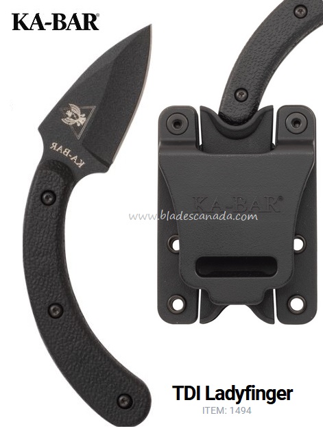 Ka-Bar TDI Ladyfinger Fixed Blade Knife, AUS 8, Hard Sheath, Ka1494