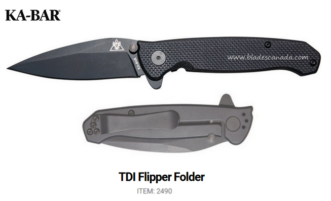 Ka-Bar TDI Flipper Framelock Knife, AUS 8A, G10 Black, Ka2490 - Click Image to Close