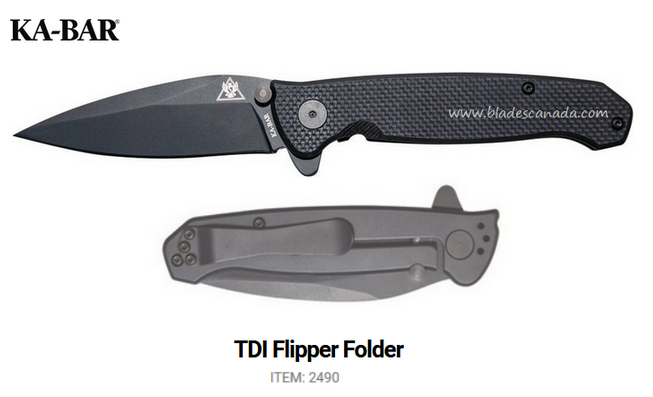 Ka-Bar TDI Flipper Framelock Knife, AUS 8A, G10 Black, 2490