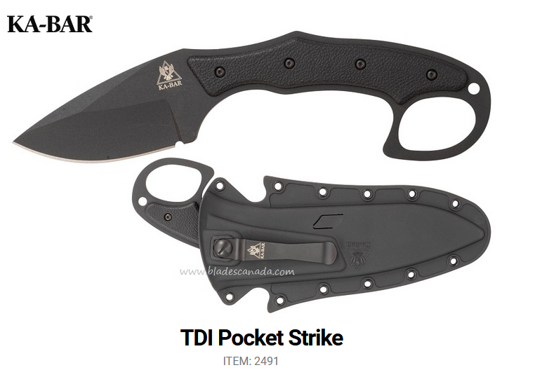 Ka-Bar TDI Pocket Strike Fixed Blade Knife, AUS 8A, Ka2491