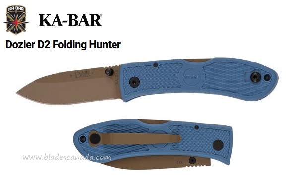 Ka-Bar Dozier Hunter Folding Knife, D2 Steel, Blue Handle, 4062D2