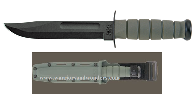 Ka-Bar 5011 Fighting Fixed Blade Knife, 1095 Cro-Van, Kraton G Foliage Green, Hard Sheath
