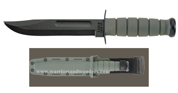 Ka-Bar 5011 Fighting Fixed Blade Knife, 1095 Cro-Van, Kraton G Foliage Green, Hard Sheath, 5011