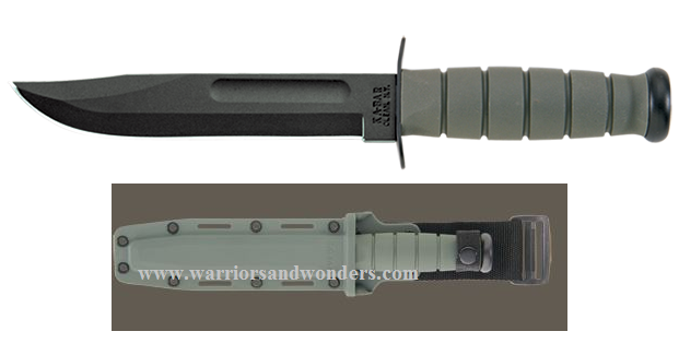 Ka-Bar 5011 Fighting Fixed Blade Knife, 1095 Cro-Van, Kraton G Foliage Green, Hard Sheath - Click Image to Close