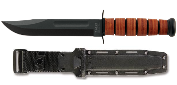 Ka-Bar US Army Fixed Blade Knife, 1095 Cro-Van, Leather Handle, Hard Sheath, 5020