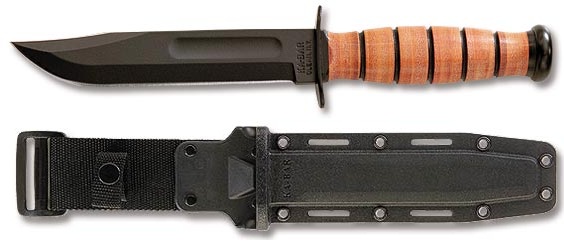 Ka-Bar US Navy Fixed Blade Knife, 1095 Cro-Van, Leather Handle, Kydex Sheath, Ka5025
