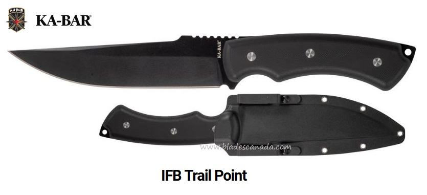 Ka-Bar IFB Trail Point Fixed Blade Knife, G10 Black, Hard Sheath, Ka5351