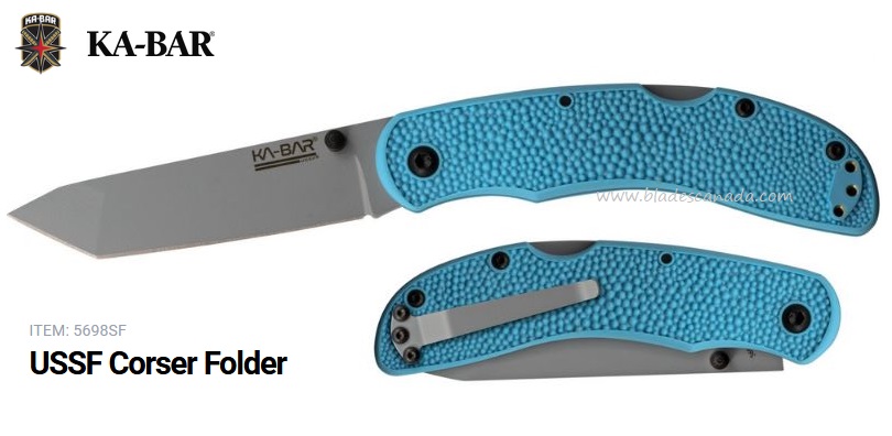 Ka-Bar USSF Corser Folding Knife, AUS 8A, GFN Blue, 5698SF - Click Image to Close