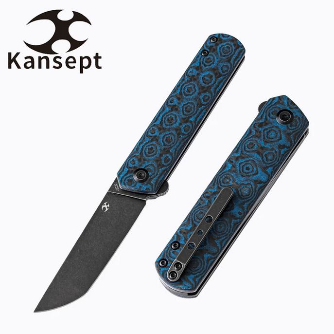 Kansept Foosa Slipjoint Flipper Folding Knife, 154CM, Carbon Fiber Blue, T2020T7