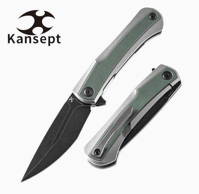 Kansept Kratos Flipper Framelock Knife, CPM S35VN, Titanium/G10 Green, K1024A2 - Click Image to Close