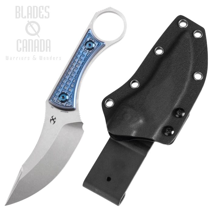 Kansept Niko Fixed Blade Knife, D2 Stonewashed, Titanium Blue, Kydex Sheath, G004A4