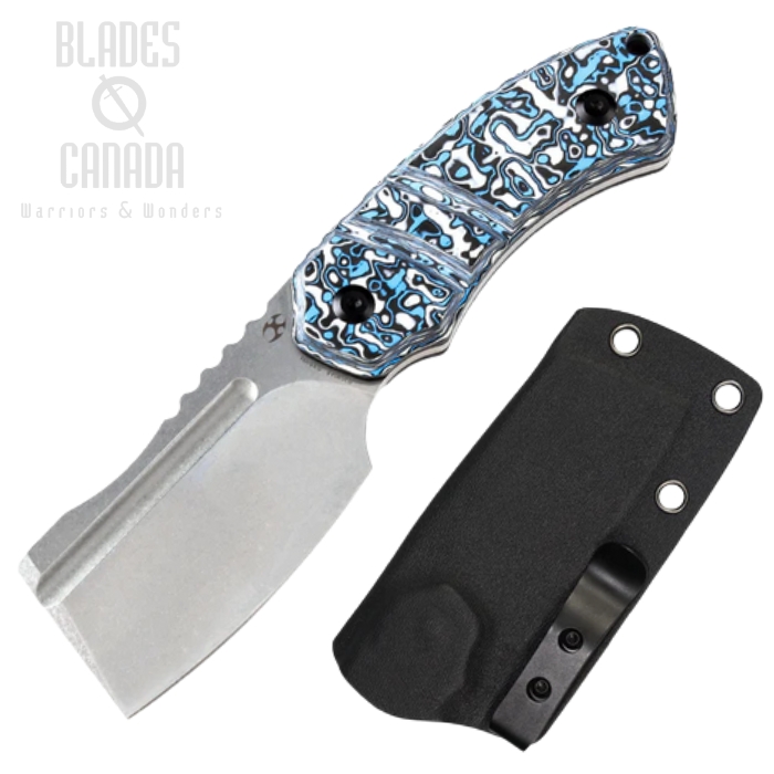 Kansept Korvid S Fixed Blade Knife, CPM S35VN, Carbon Fiber White/Blue, Kydex Sheath, G2030A6